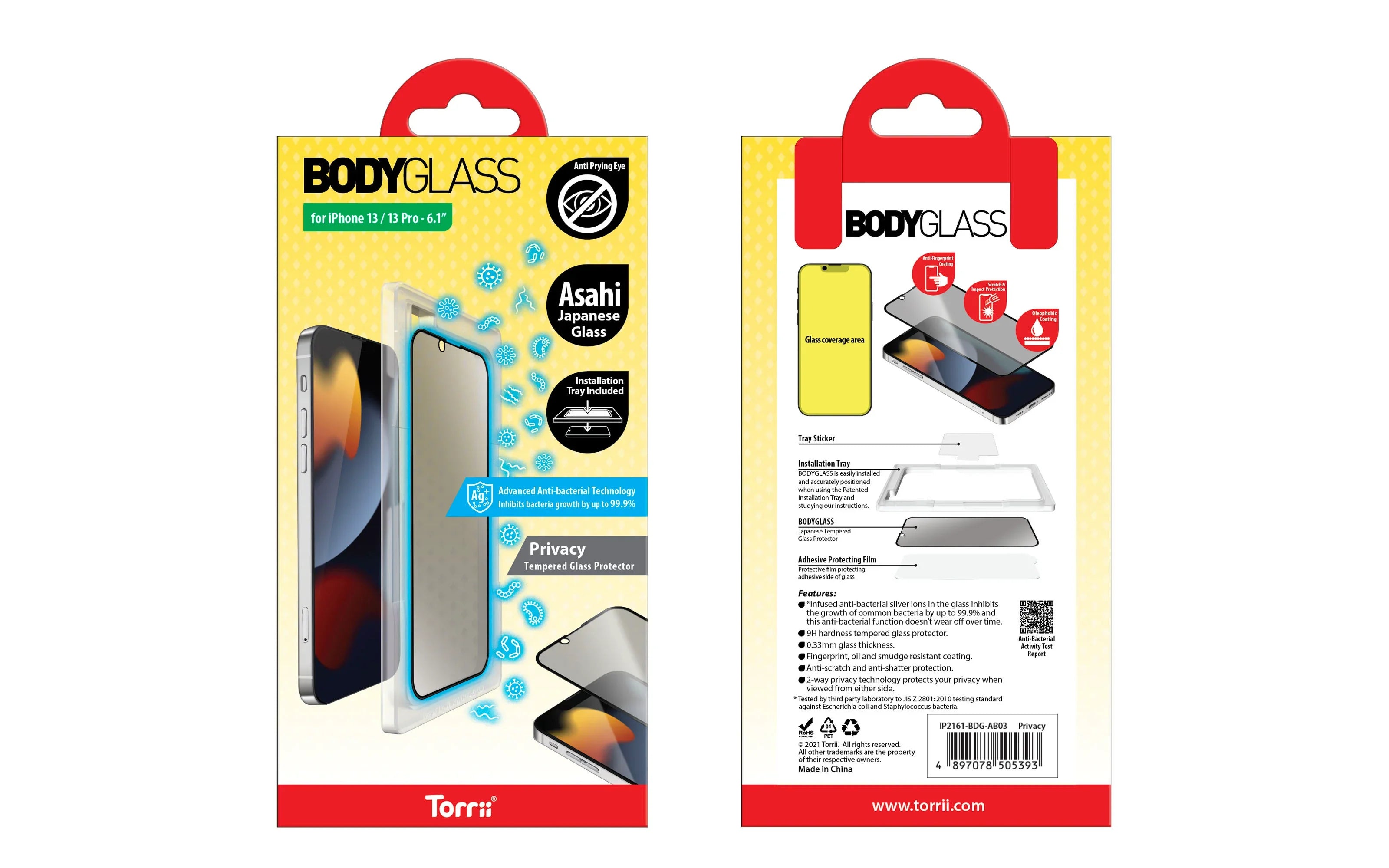Torrii Bodyglass Screen Protector For iPhone 13/13 Pro Anti-Bacterial Coating - Privacy - Tashqila Torrii Bodyglass Screen Protector For iPhone 13/13 Pro Anti-Bacterial Coating - Privacy - Tashqila